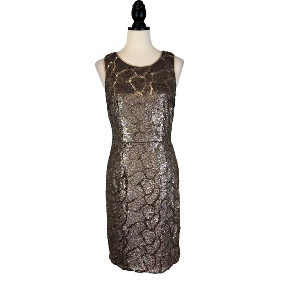 Antonio Melani Gold Sequin Dress Sleeveless Sheath Knee Length Size 4 B31#20 - Picture 1 of 14